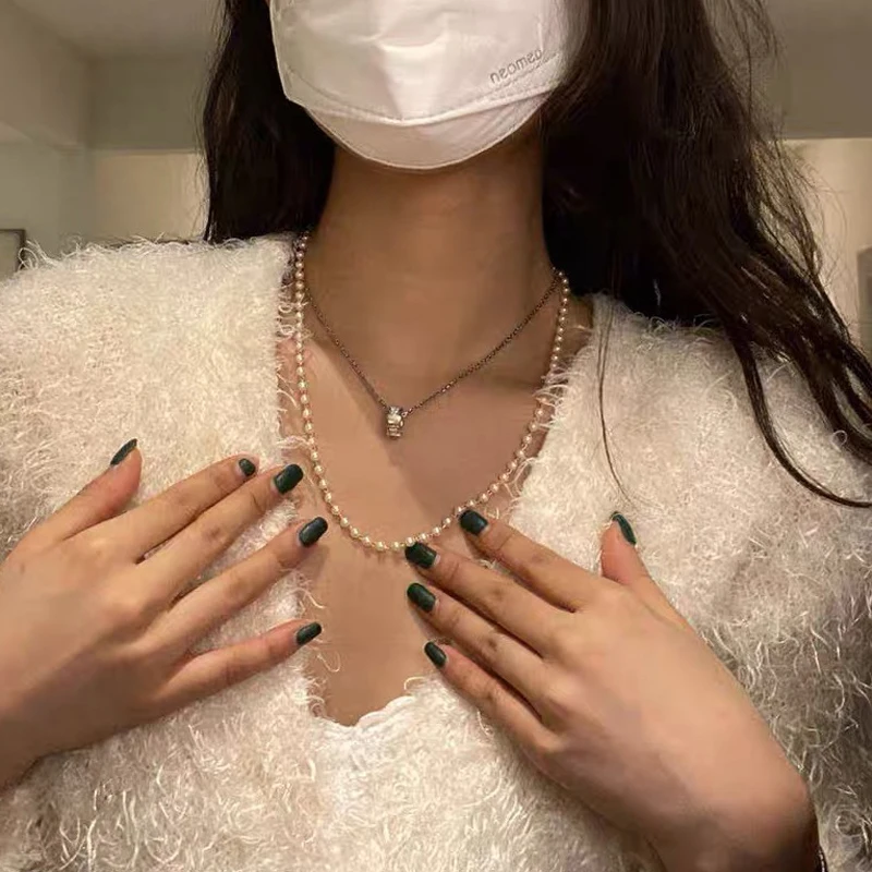 ZDMXJL Нежное колье на тонких нитях с бусинами, жемчугом и кристаллами на длинной цепочке, универсальное колье в стиле очков для женщин, модные ювелирные украшения.