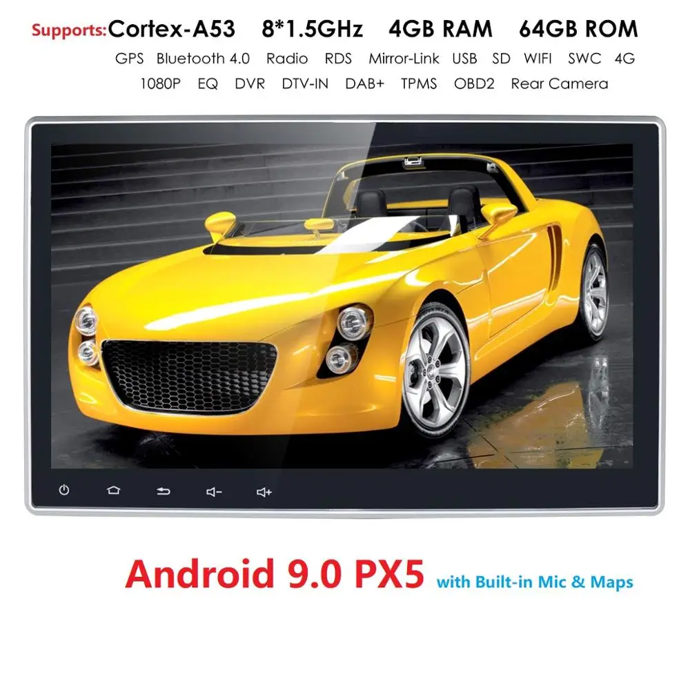 10," 2Din Android 9,0 универсальный автомобильный стерео радио gps навигация нет-DVD поддержка 4G wifi Bluetooth Зеркало Ссылка с 4 Гб+ 64 ГБ