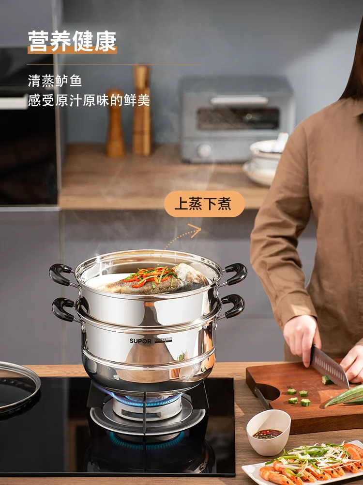 

Steamer Thickened Stainless Steel Steamer Multi-Functional Double-Layer Small Cage Drawer Large Capacity Steamer Cooking Pot