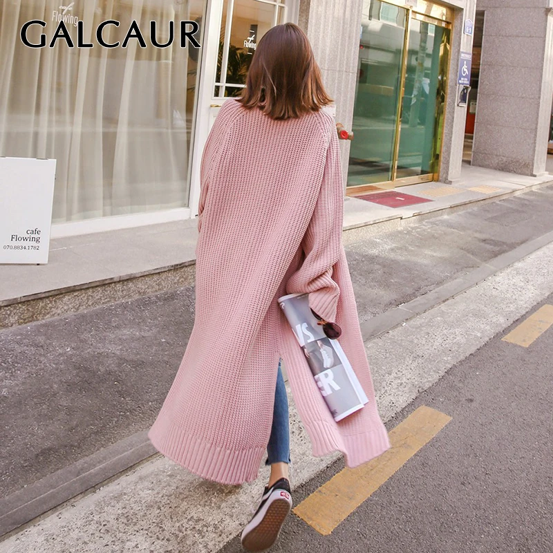 Женский вязаный кардиган оверсайз GALCAUR свитер с Боковым Разрезом V-образным