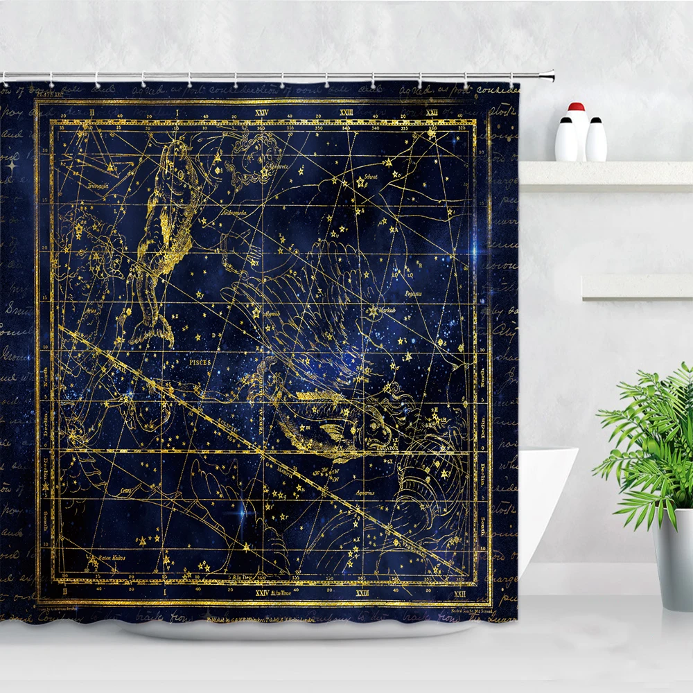 

Twelve Constellation Shower Curtain Set Starry Sky Abstract Art Waterproof Fabric Home Decor Polyester Hooks Bathroom Curtains