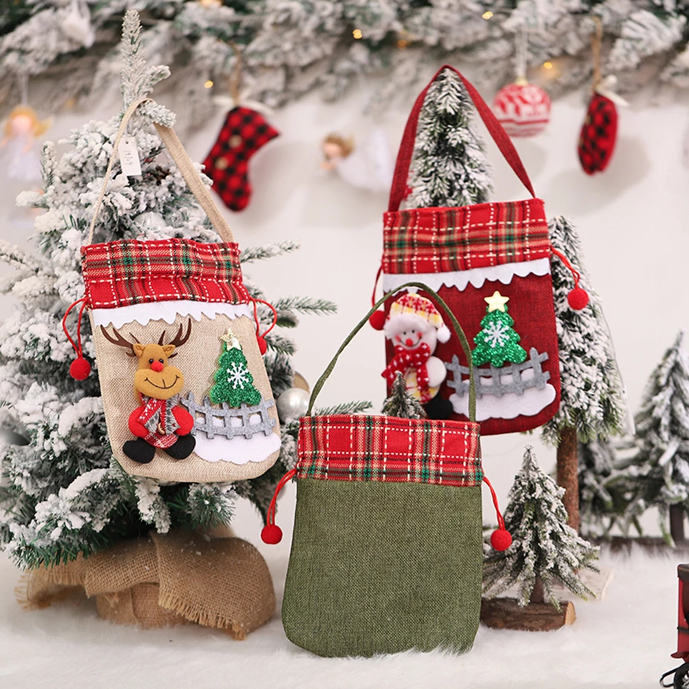 

Рождественская Подарочная сумка на шнурке, сумка из нетканого материала для льняных кукол, сумка для конфет с Санта-Клаусом, снеговиком, оле...