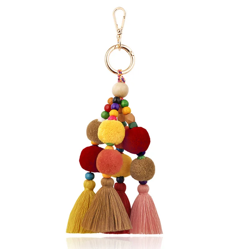 Богемная сумка ручной работы брелок для ключей многоцветная с кисточками