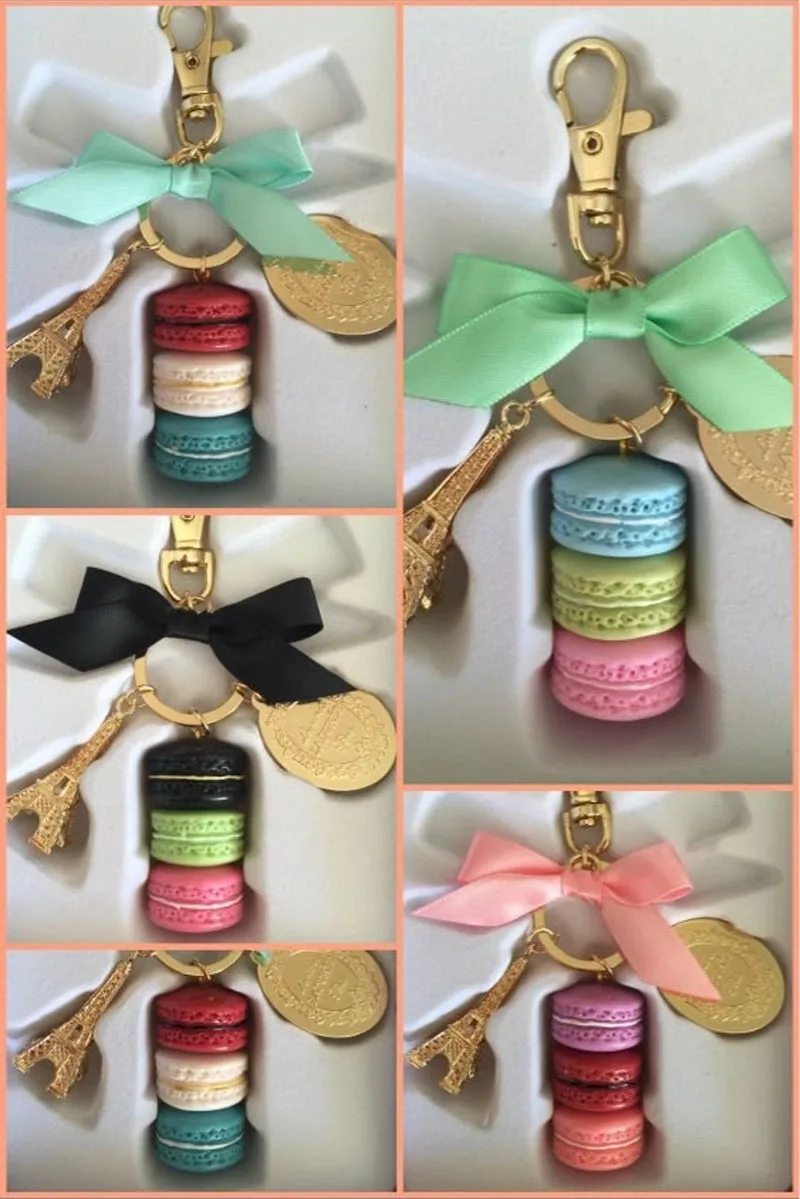 Брелок на сумкуБрелки Эйфелева Башня Macarons Лента Женщины Роскошные Macarons Торт Брелок на Сумке Очарование Сумочка Подвески Автомобиль Брелок Подарочная Коробка