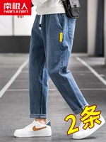 jeans mens loose autumn straight fashion brand spring and autumn cropped summer large size casual elastic waist pants