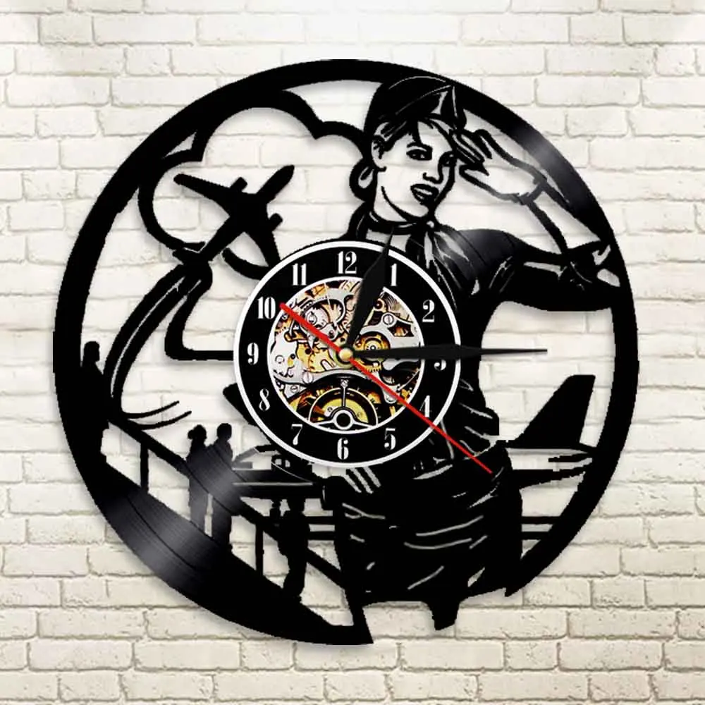 Настенные часы с силуэтом стюардессы авиакомпании современный дизайн дорожный