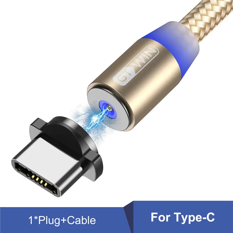 Gold for Type C GTWIN Магнитный кабель для быстрой зарядки Micro usb type C зарядное устройство для iPhone 11 XR 7 samsung S9 S10 быстро магнитные телефонные кабели 1 м/2 м/3 м - Цвет: Gold for Type C