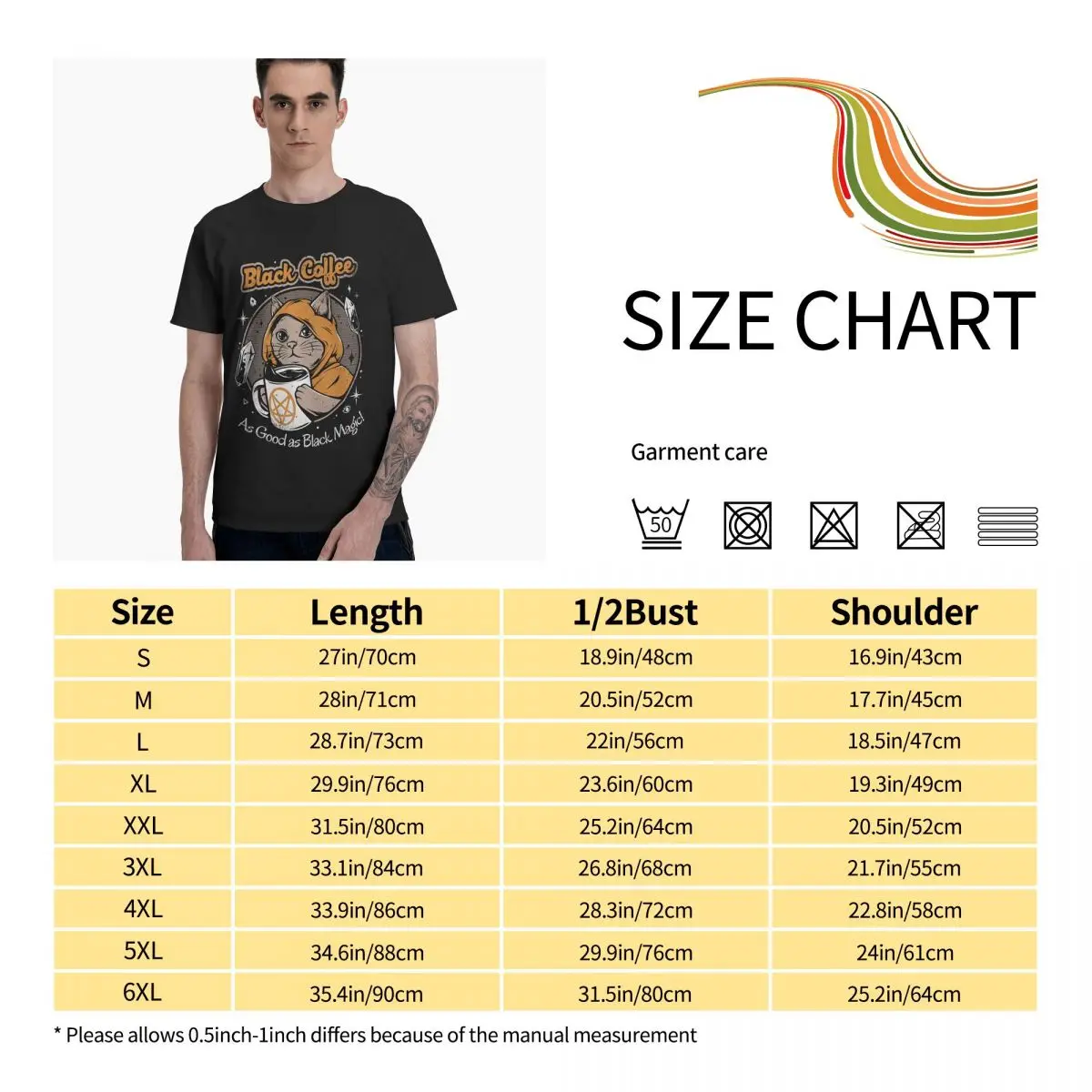 

Anime Black Coffee Graphic Tee Mens Short Sleeve T-Shirt Funny Tops