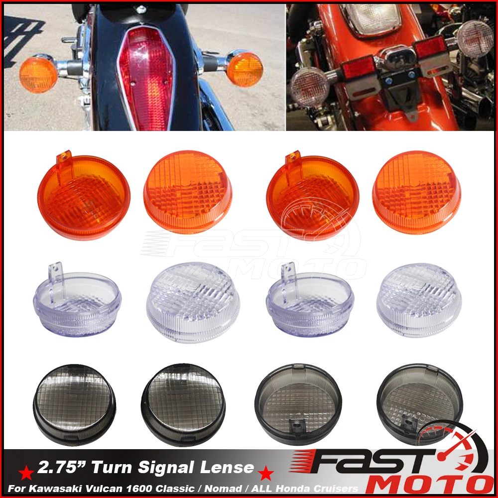 

Front Rear Turn Signal Lens Indicator Blinker Light Covers for Honda Kawasaki Cruisers Vulcan VN VT VTX 1300 1600 1800 Classic