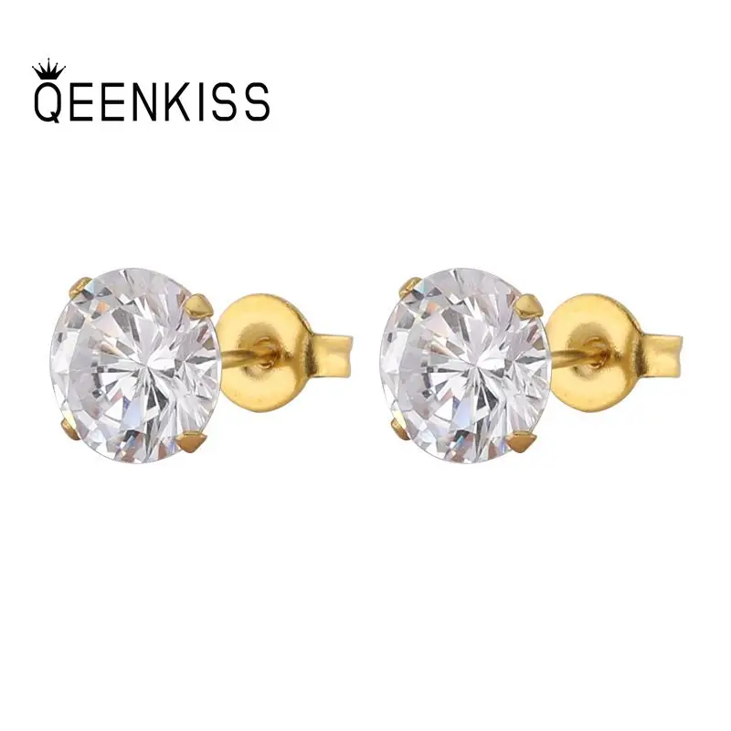 

QEENKISS EG8196 Fine Jewelry Wholesale Fashion Woman Man Wedding Birthday Gift Zircon Titanium Stainless Steel Stud Earrings 1PC
