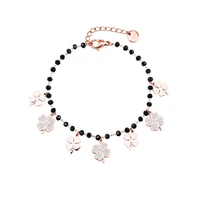 trendy women summer accessories bracelet stainless steel charms black crystal beads chain multi clovers jewelry 2020 new design