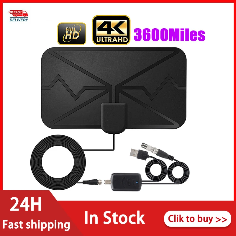 

4K 37DBI High Gain HDTV DTV Box Digital TV Antenna 3600 Miles Booster Active Indoor Aerial HD Flat Design Fox DVB-T2 TV Antenna