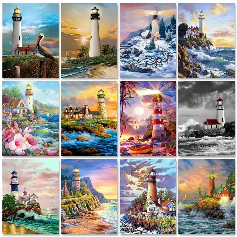 

SDOYUNO Acrylic Paint By Numbers Kits On Canvas Tower Scenery DIY Frame 60x75cm Oil Painting By Numbers Landscape Home Decor
