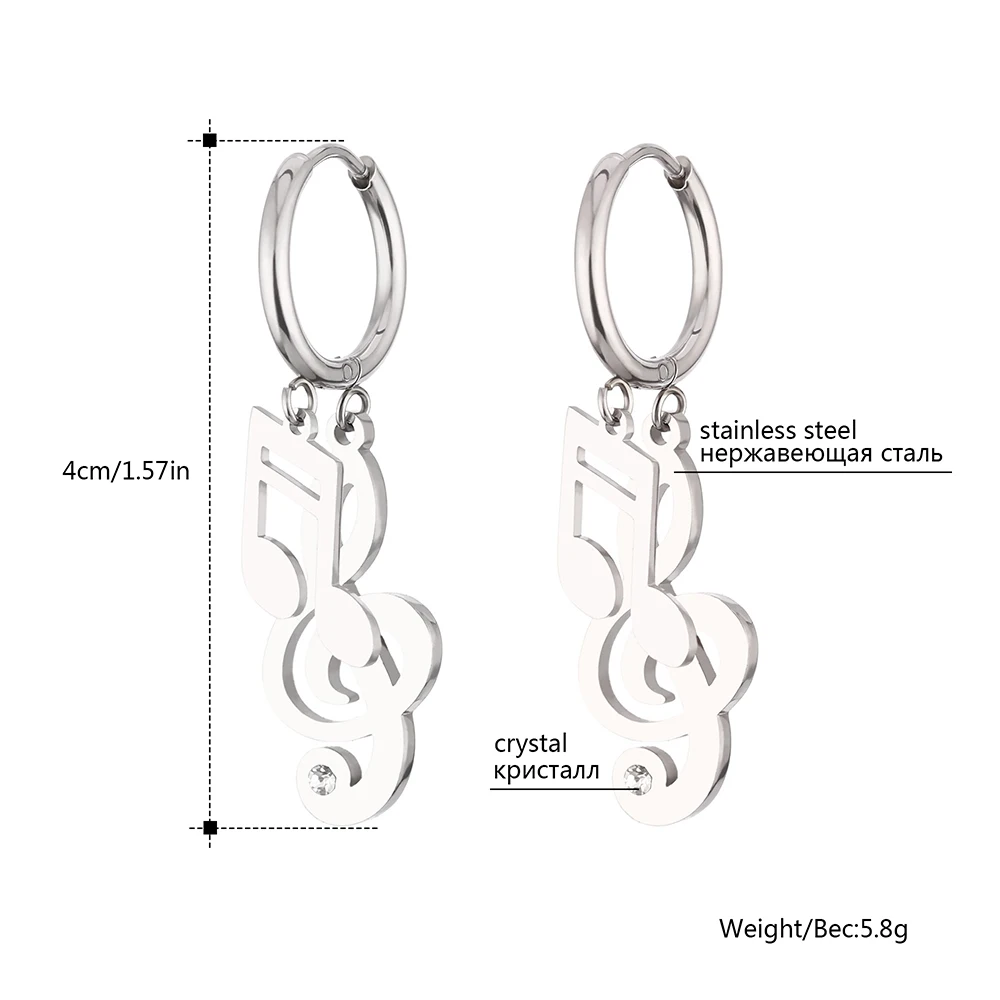 

Stainless Steel Musical Note Hoop Earrings For Women Rose Gold Crystal Drop Earrings Women's Fashion Jewelry Boucles femme 2020