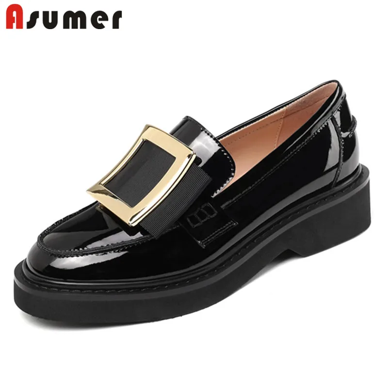 

ASUMER 2021 Newest women pumps patent leather crystal Metal decoration low heel casual shoes spring autumn single shoes woman