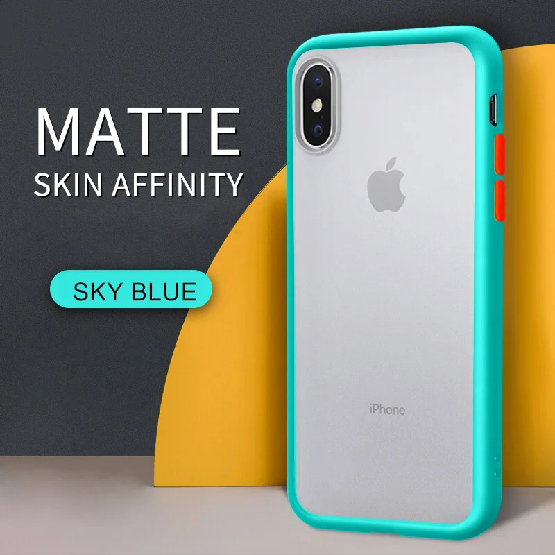 Противоударный силиконовый чехол-бампер для телефона для iPhone 11 Pro X XS Max 6 6S Plus Прозрачный матовый Жесткий Чехол для iPhone XR 7 8 Plus - Цвет: Sky Blue