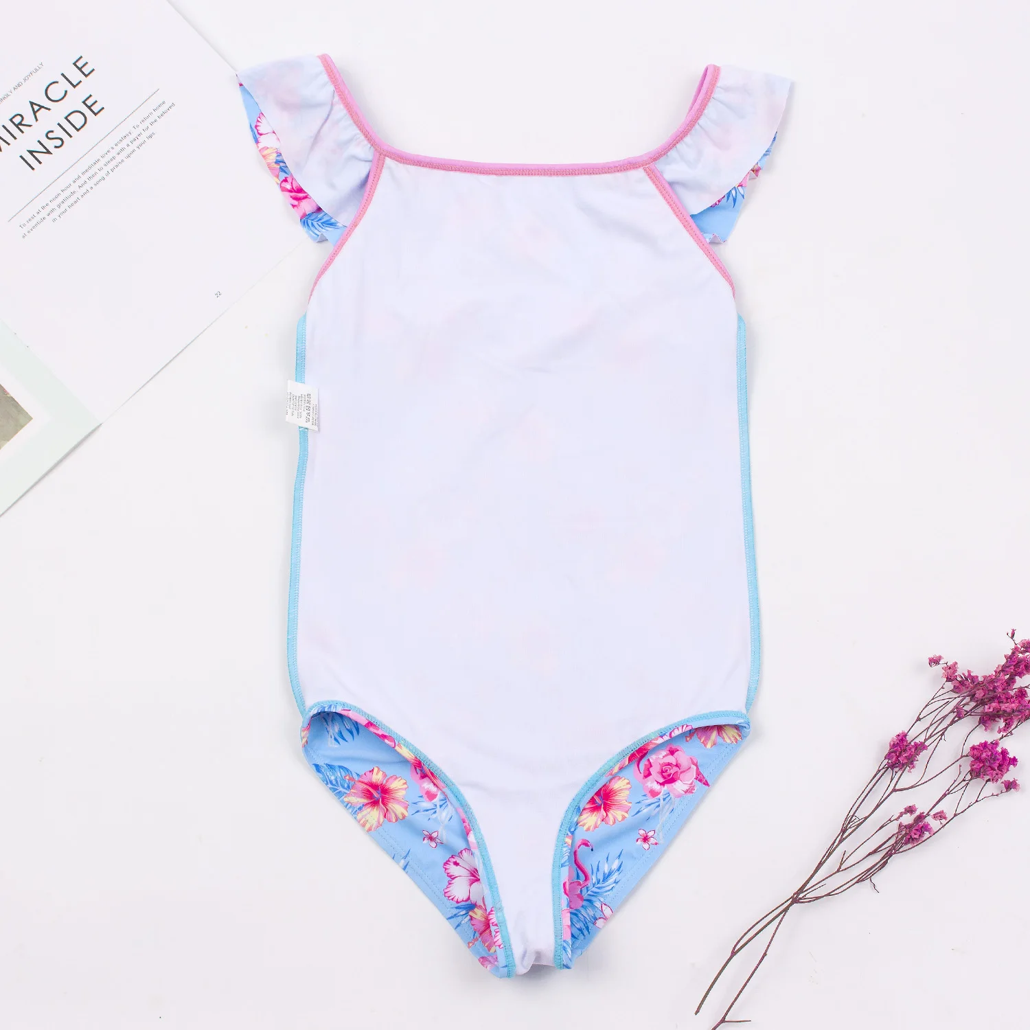 Детский слитный купальник с принтом фламинго для девочек оборкой 2020 детский