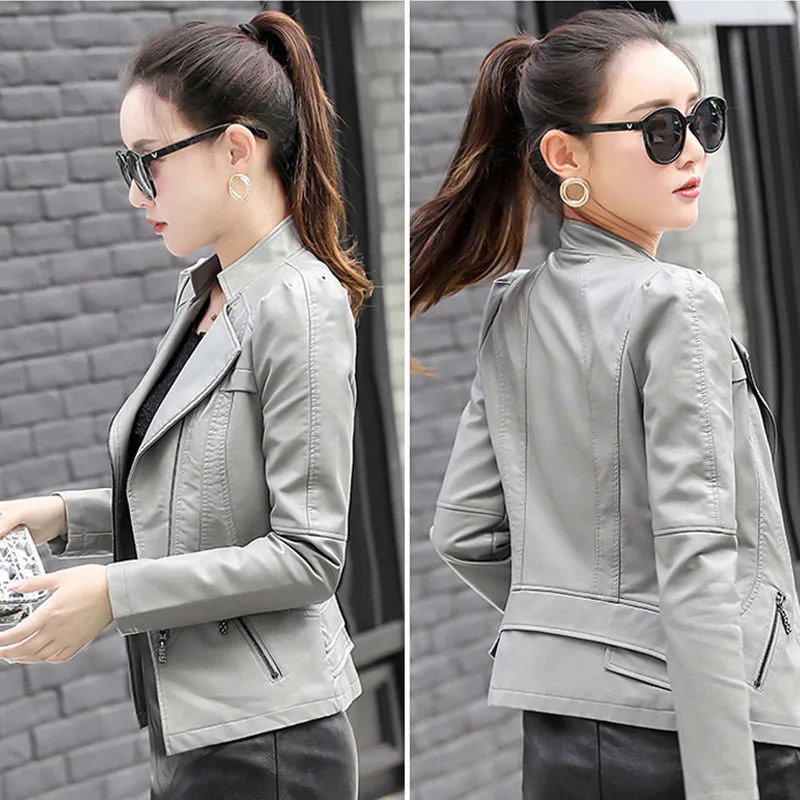 2019 New Brand Autumn Women Pu Leather Jacket Woman Zipper Short Coat Female Black Red Punk Bomber Slim Faux Leather Outwear