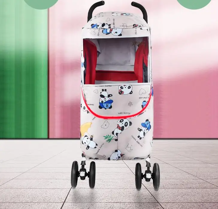 

Baby Stroller Rain Cover Waterproof Wind Cover with Window Cold Weather Sheild Lovely Cartoon Pattern Canopy Organizer Pocket