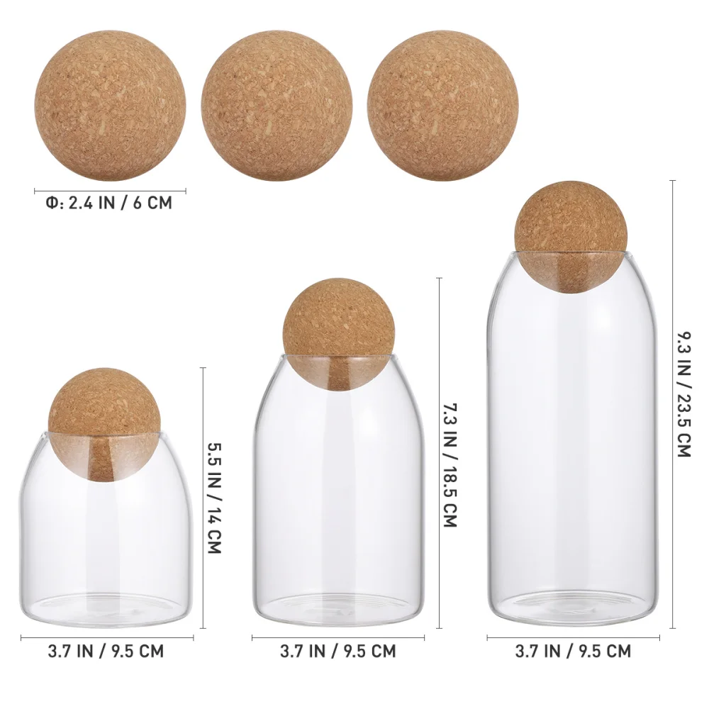 

BESTONZON 3pcs Transparent Glass Storage Tank Borosilicate Glass Sealed Cans Food Grains Container with Cork