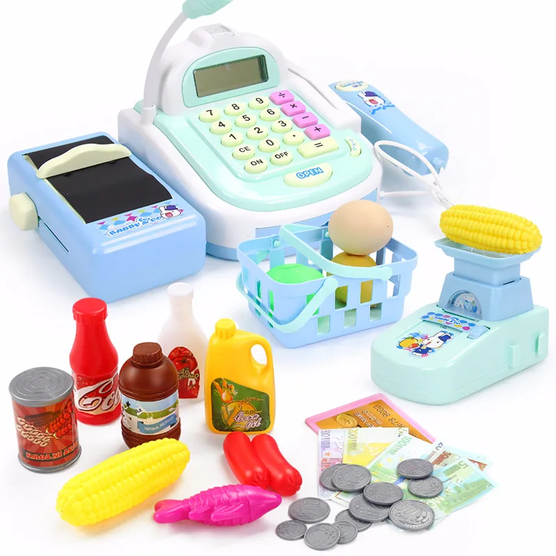 Cash Register Machine Mini Supermarket Cashier Toy Electronic Pretend Play Simulation Plastic Cash Register Kit