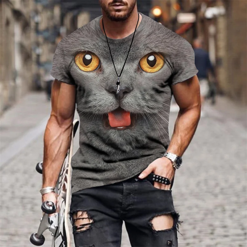 

2021 Summer New 3D Owl T-shirt Casual Short-sleeved O-neck Top Fashion T-shirt Men's 3D Cat Print Short-sleeved T-shirt
