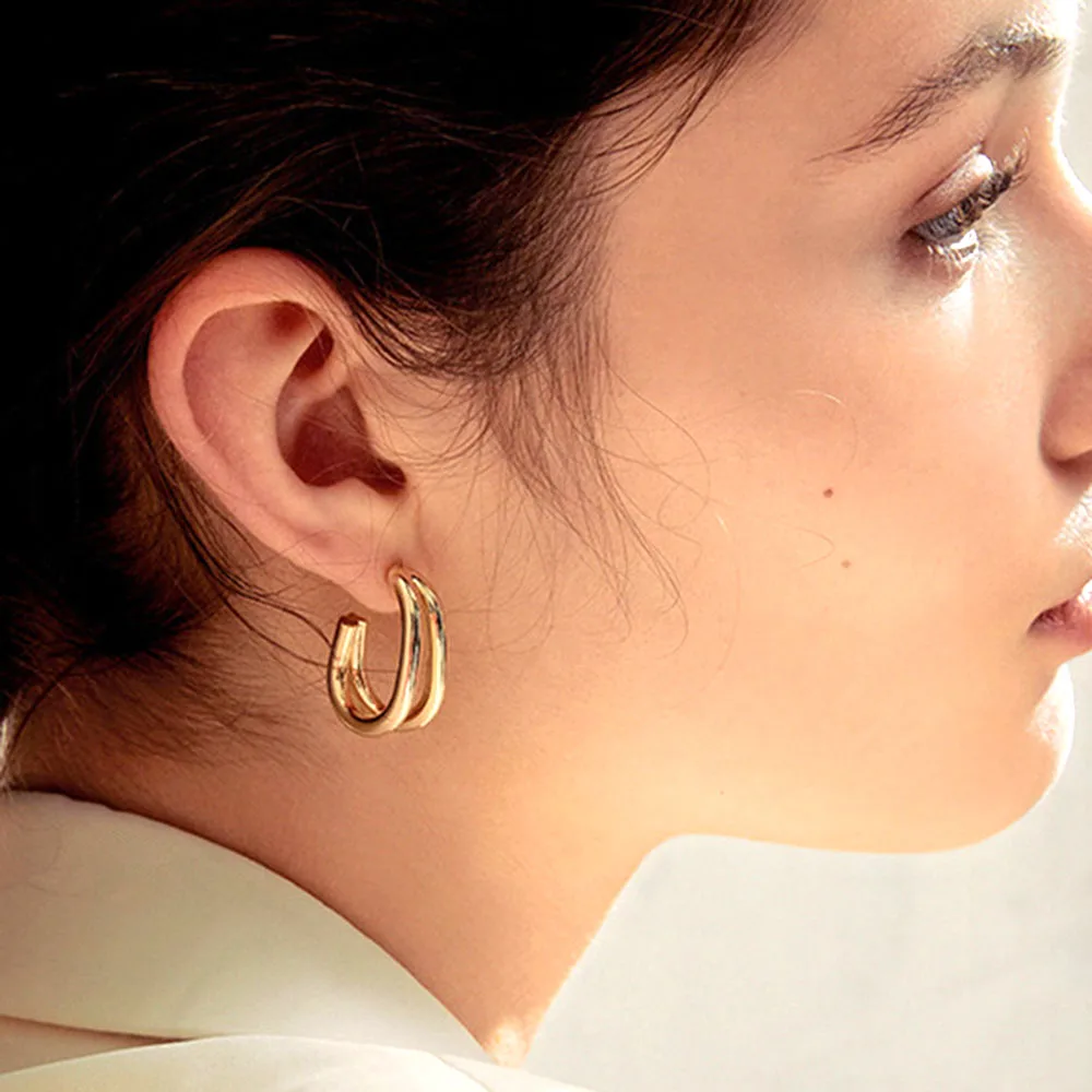 

GorGor Dangle Earrings Women Copper Material Pattern Double Arc Smooth Surface Simplicity Exquisite Engagement Jewelry DKE-1108