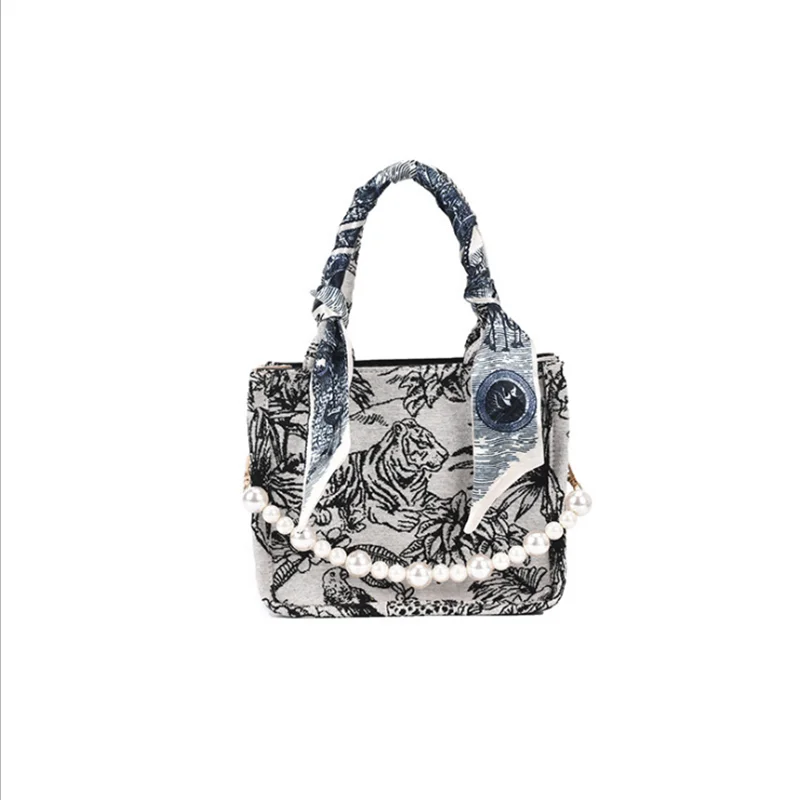 

2021 Summer PU New Fashion Foreign Animal Print Shoulder Bag Cross-Body Bag Tote Portable Pearl Women's Bag