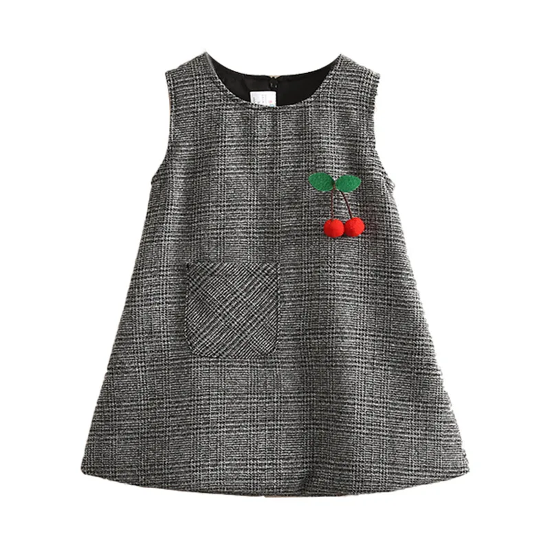 

Детское платье-жилет с вишней, без рукавов, на весну/осень, P311