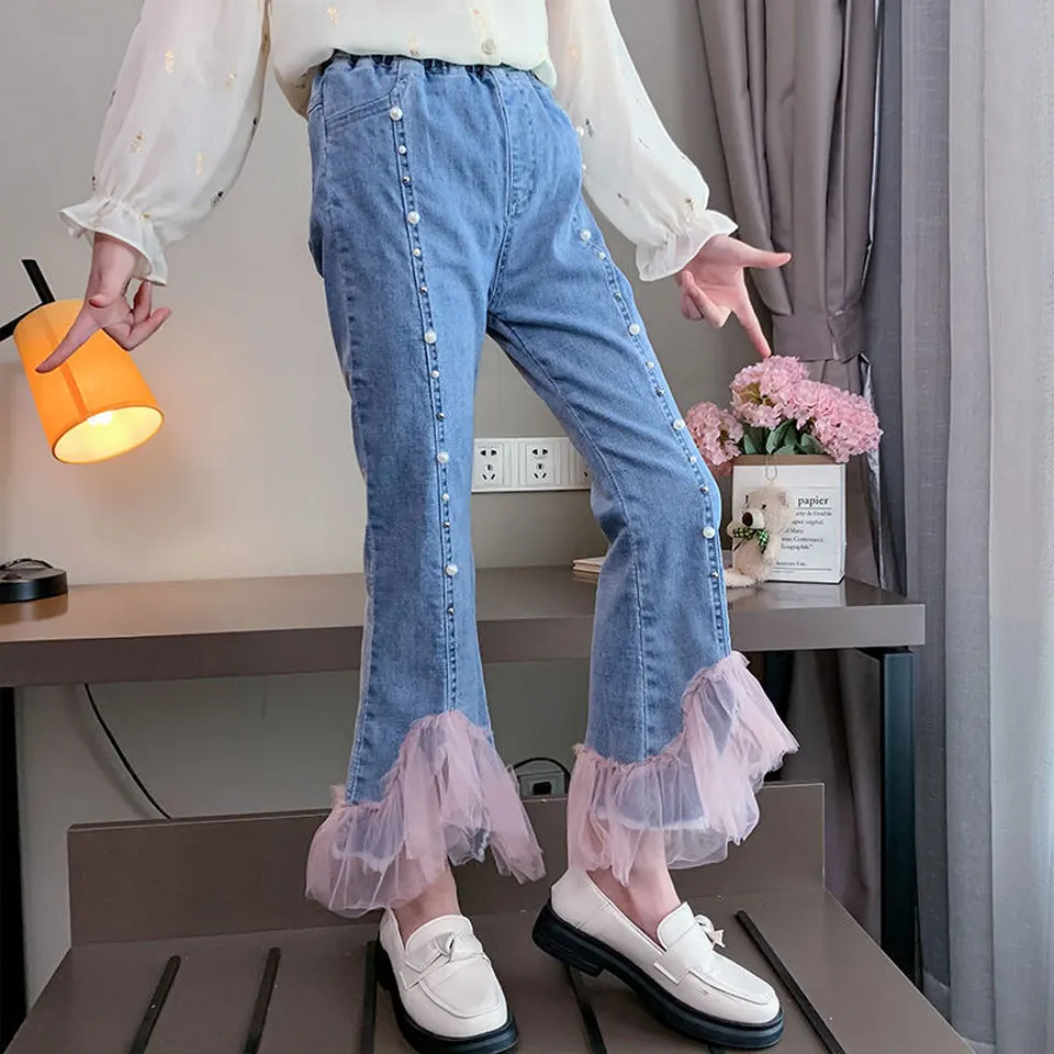 

2 Colors Fashion Clothes Regular Denim Pants Spring Autumn Children Baby Girl Casual Cowboy Long Trousers 4-13Yrs Girls Jeans