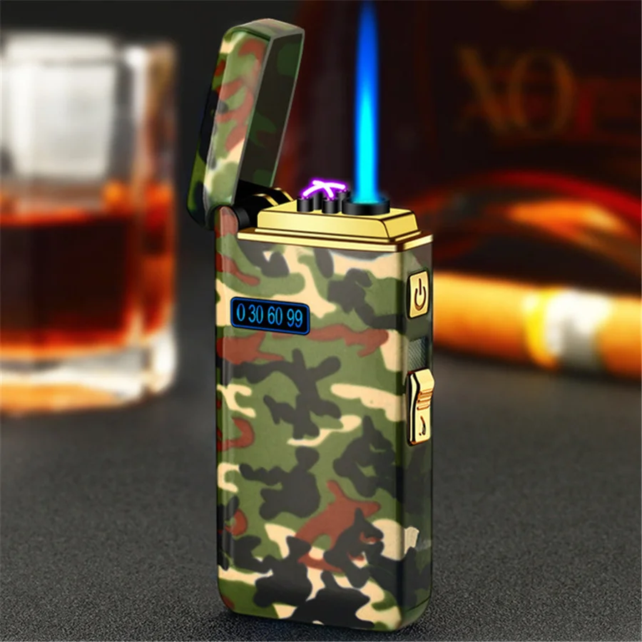 camouflage electronic gas lighter metal torch windproof arc lighter for kitchen plasma lighter male survival army fan gadget free global shipping