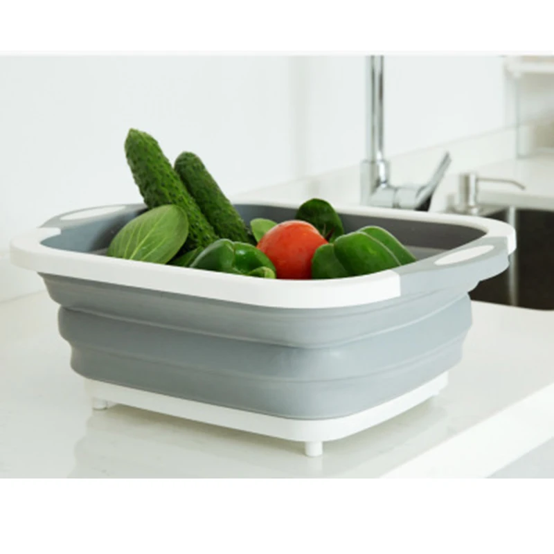 Kitchen Chopping Board Folding Cutting Washable Vegetables Multifunction Drain Basket Camping Storage Organizer |
