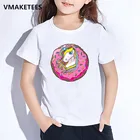 Детская летняя футболка для девочек и мальчиков, Детская футболка с рисунком единорогаленивогомопса в розовом пончике, футболка с мультяшным принтом, милая Забавная детская одежда