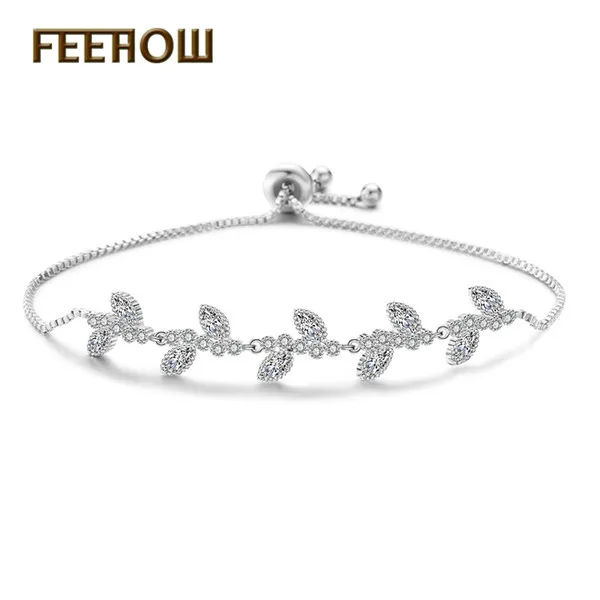 White Color 74 FEEHOW, высокое качество, Marquise Cut, прозрачный CZ циркониевый браслет и браслеты для женщин, подарок, модный, кристалл, камень, лист, ювелирное изделие, FWBP061 - Окраска металла: White Color 74