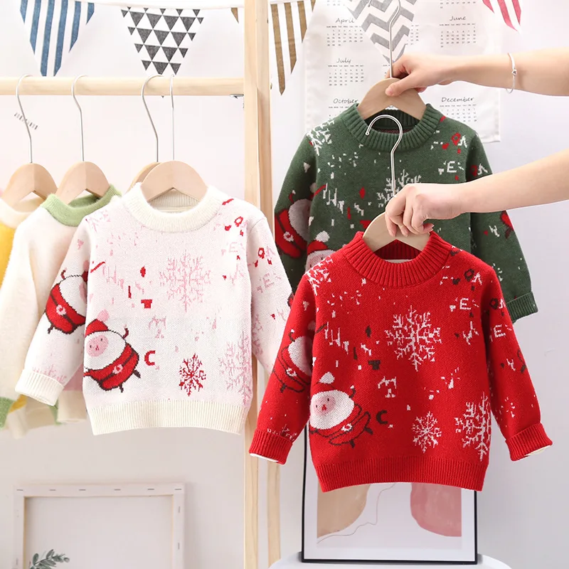 

Рождественские свитера для девочек, детская зимняя одежда, новинка 2021, утепленный свитер для малышей на осень и зиму, вязаная верхняя одежда...
