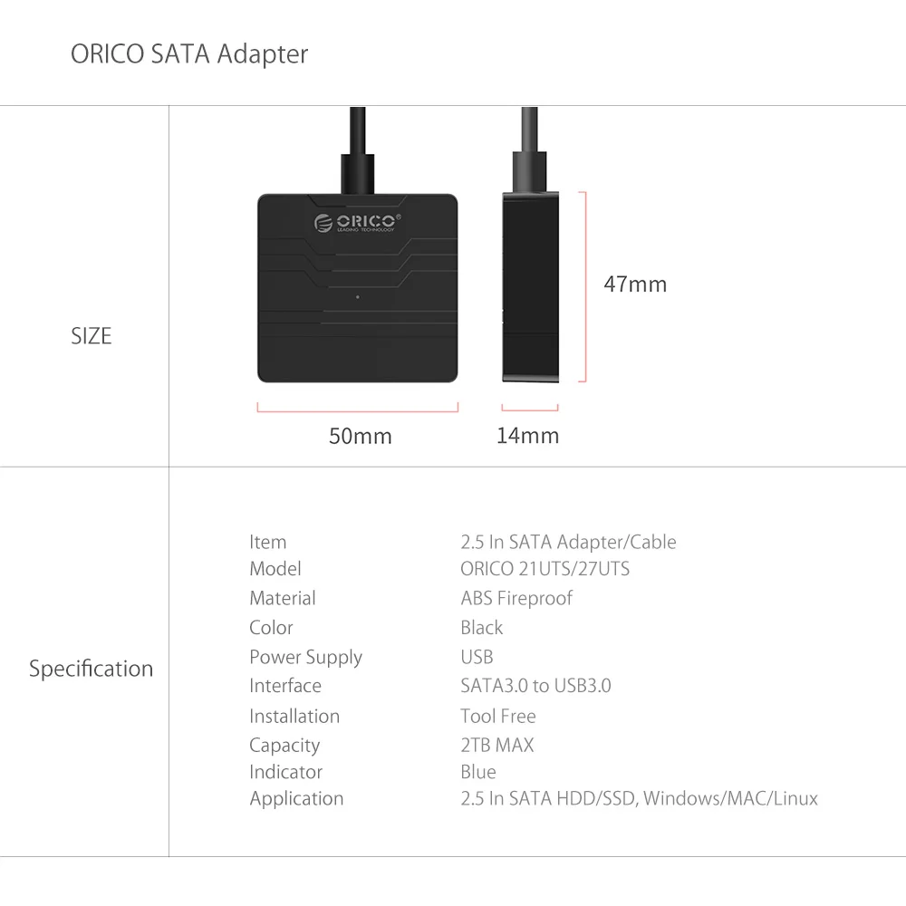 Адаптер для жесткого диска ORICO с USB 2 5 на SATA 22 Pin дюйма | Компьютеры и офис