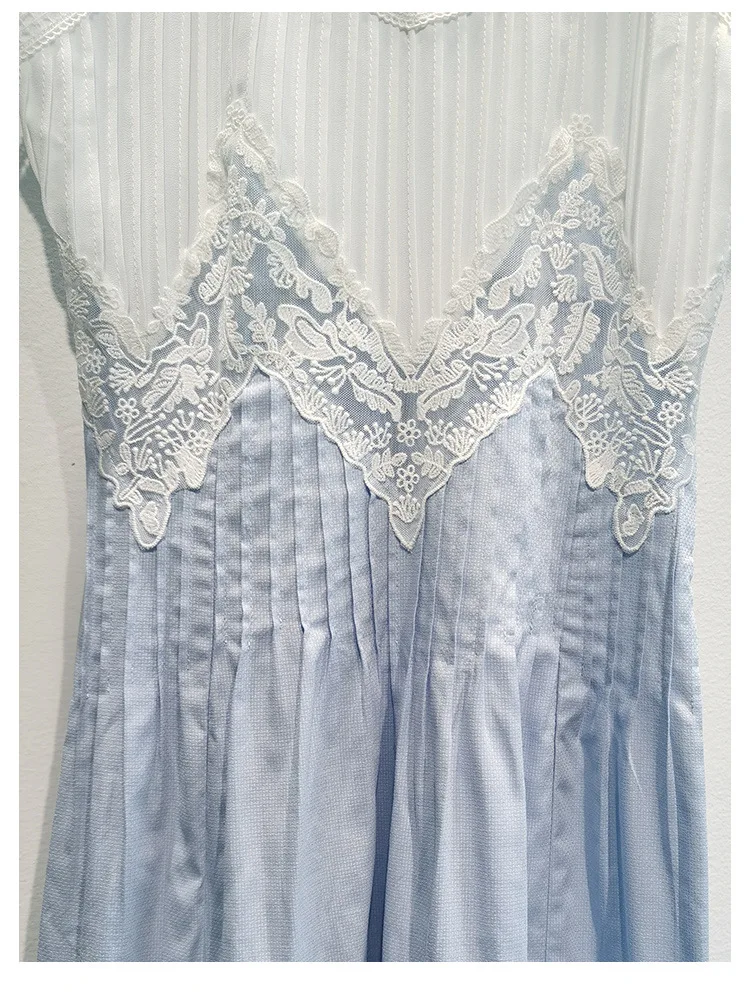 

High Quality Spring and Summer New Lace Stitching Suspender Skirt Umbrella Skirt Dress Female Tide Long Dress