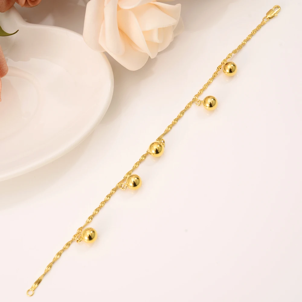 

New 21cm Cute Beads Pendant Bracelet Man Women Kids Girls Chain Gold Color Diy Charms Anklet Jewelry Gift