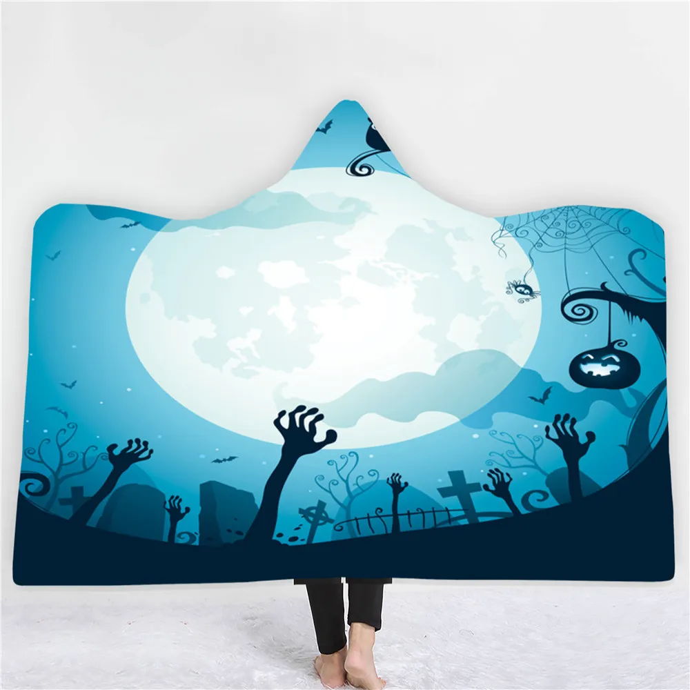 Одеяло с капюшоном для Хэллоуина переносное одеяло 3D принтом взрослых и детей