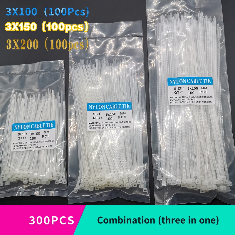 300 шт. нейлоновые кабельные стяжки 3X100 3X150 3X200 черно белые комбинированные обмотки