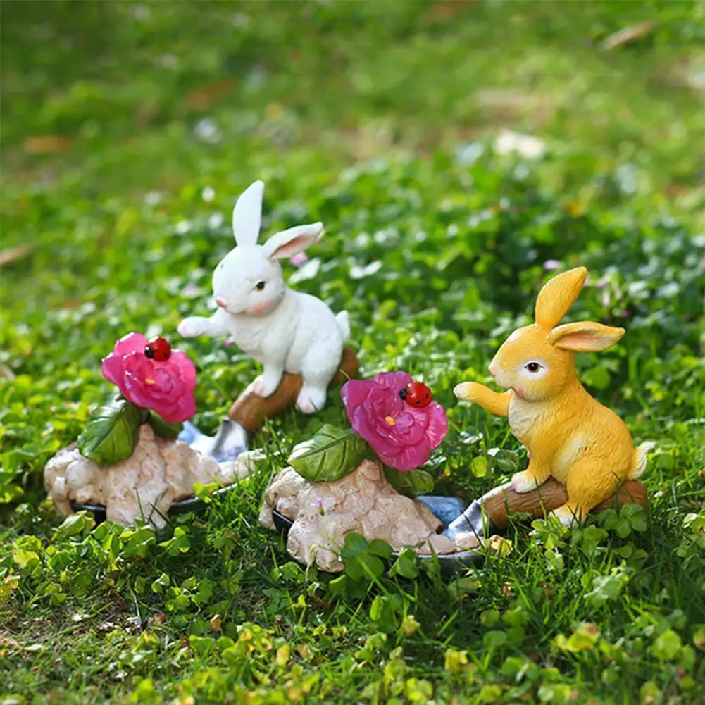 

Outdoor Lighting Lights Decor Cartoon Solar Lamp Garden Animal Ornaments Sitting Shovel Rabbit Crafts Decor Lamps