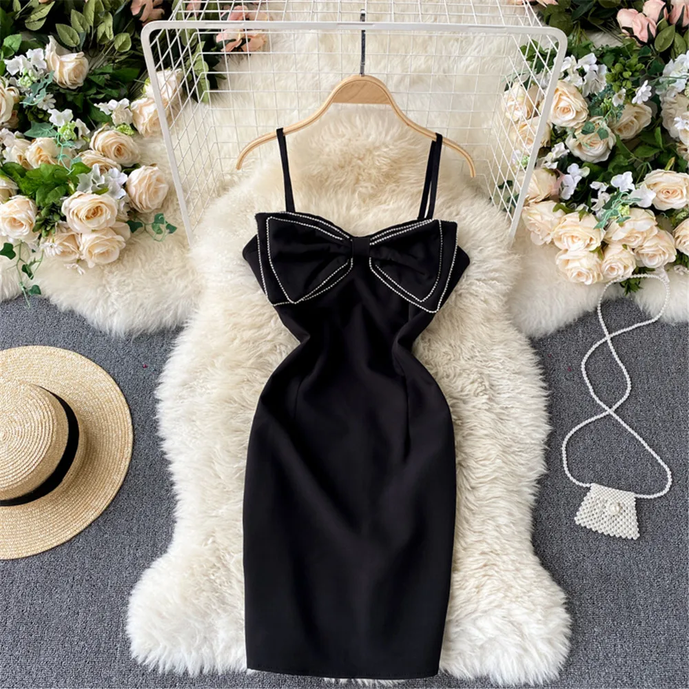 

Black Bow Women Party Dress Sexy V-Neck Y2K Backless Slim Club Mini Dresses Summer Sleeveless Gown Female Sundress 2021 Atopos