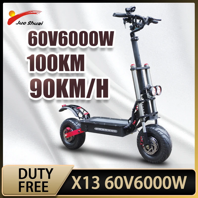 Online 13 Zoll Elektrische Roller Große Rad 60V 6000W Dual Stick Leistungsstarke Elektro-scooter Erwachsene 90 KM/H Trotinette électrique