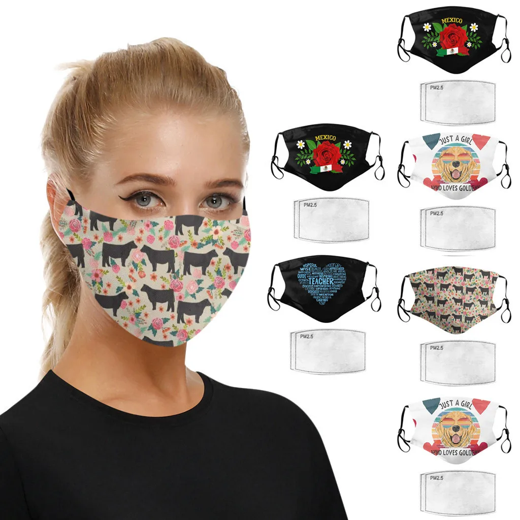 1PC Reusable Fabric Dust Masks Mouth Print Unisex Adult Washable Cartoon Mask Protective Face Anti with 2pc Filter | Аксессуары для