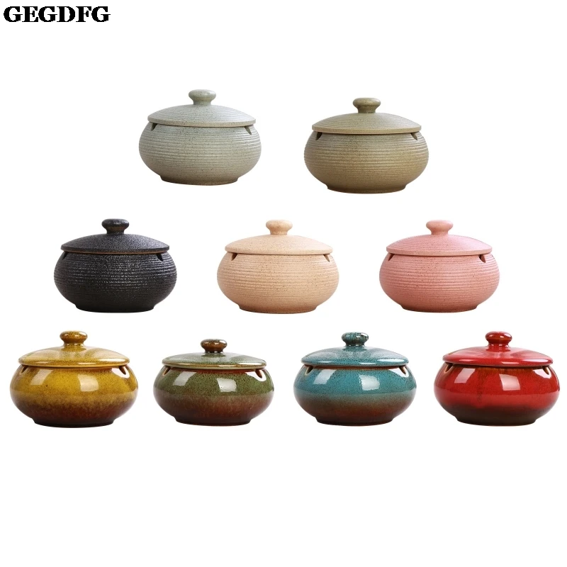 

124B Retro Ashtray Creative Windproof Ceramics Ashtray with Lid For Indoor Outdoor Ashtray with Lids for Tabletop Gift Friend