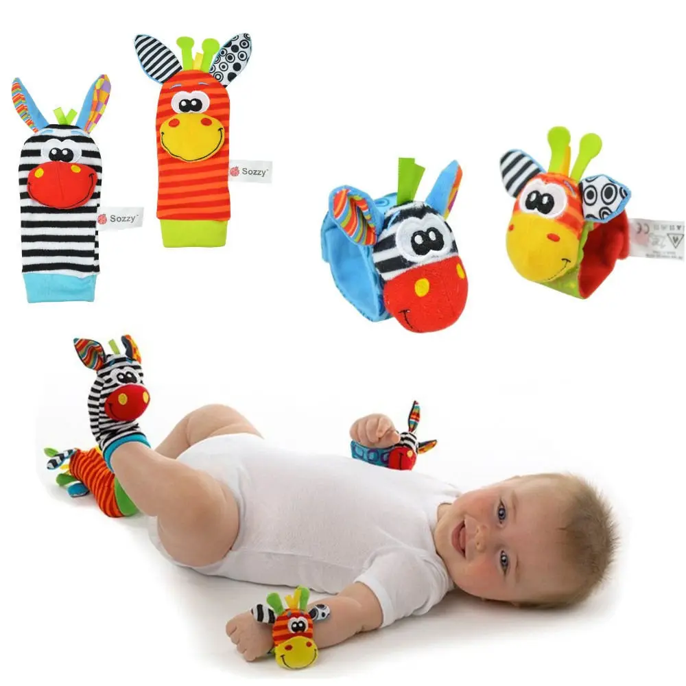 

Newborn Baby Infant Boys Girls Cartoon Animal Soft Rattles Wristband Handbells Hand Foot Finders Socks Developmental Toys Gift