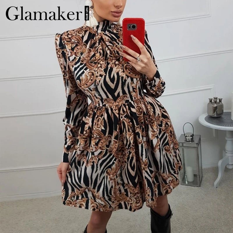 Glamaker сексуальное Плиссированное вязаное короткое платье с принтом пейсли