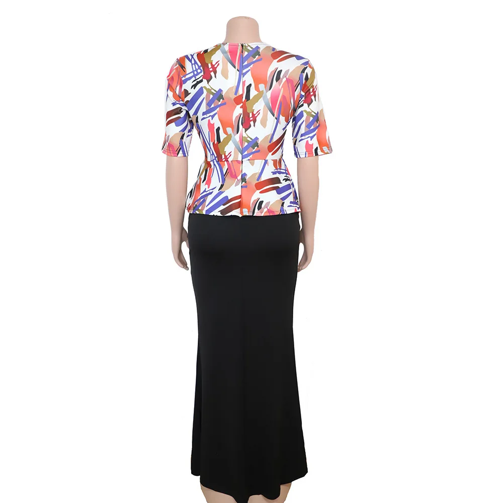 

Plus size Christmas party dress African clothes mother dress printing fake two pieces long and elegant dress elegant stitching