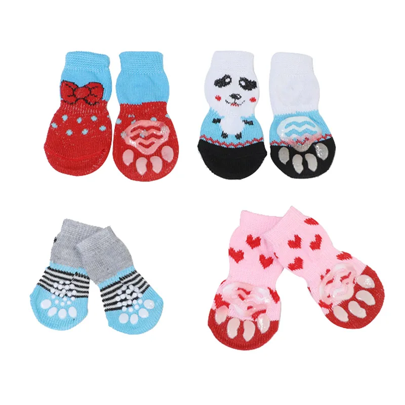 

4 Pcs Pet Puppy Dog Socks Anti-slip Knitting Breathable Elasticity Warm Winter Indoor B1