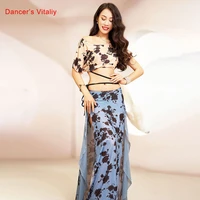 belly dance set short sleeves top printing split skirt practice clothes oriental dancing female elegant performance clothing